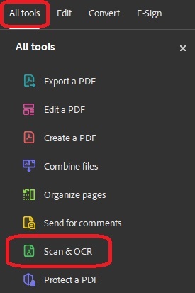 Adobe Acrobat OCR Tools Panel