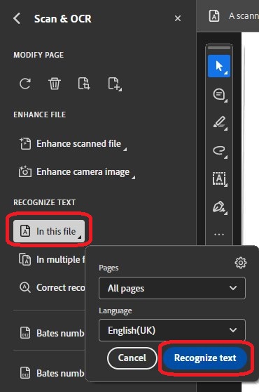 Adobe Acrobat OCR Recognition